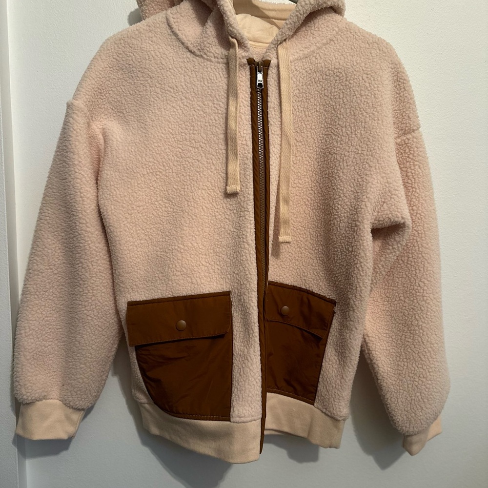Madewell Cream Sherpa Jacket with Brown Accents